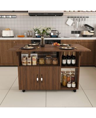Multi-Functional Folding Table with Storage Shelves and Wheels