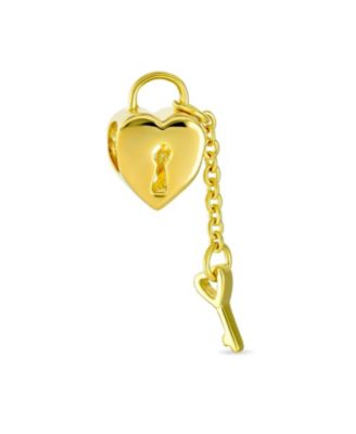 .925 Sterling Silver Heart Shape Lock and Key Charm Bead Two Tone Gold Plated for Bracelet