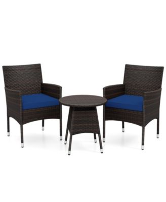 Set of 3 Patio Furniture Set Hand-Woven PE Wicker Conversation Set w/Armchairs