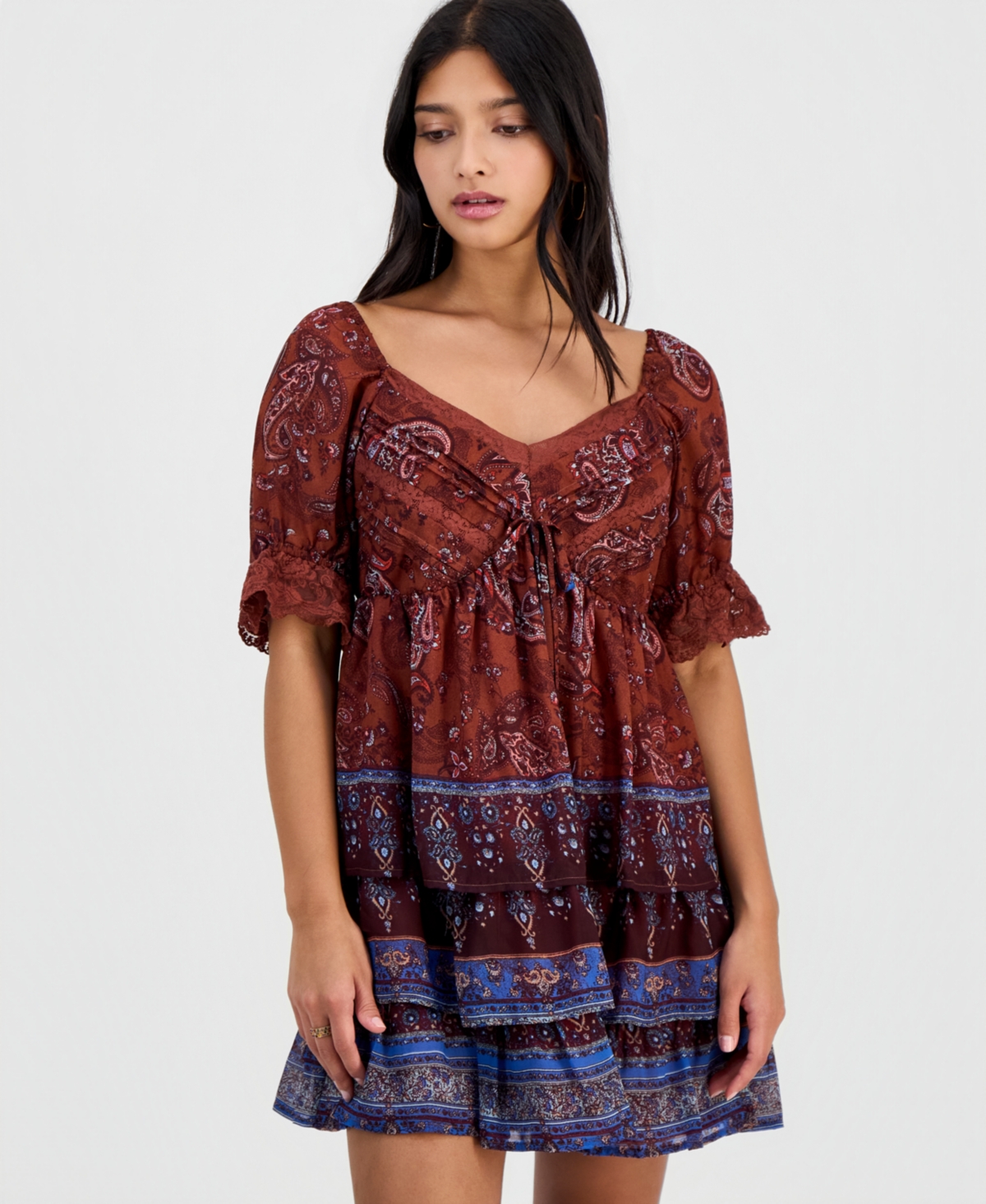 And Now This Petite Paisley Puff-Sleeve Mini Dress, Macy's Exclusive