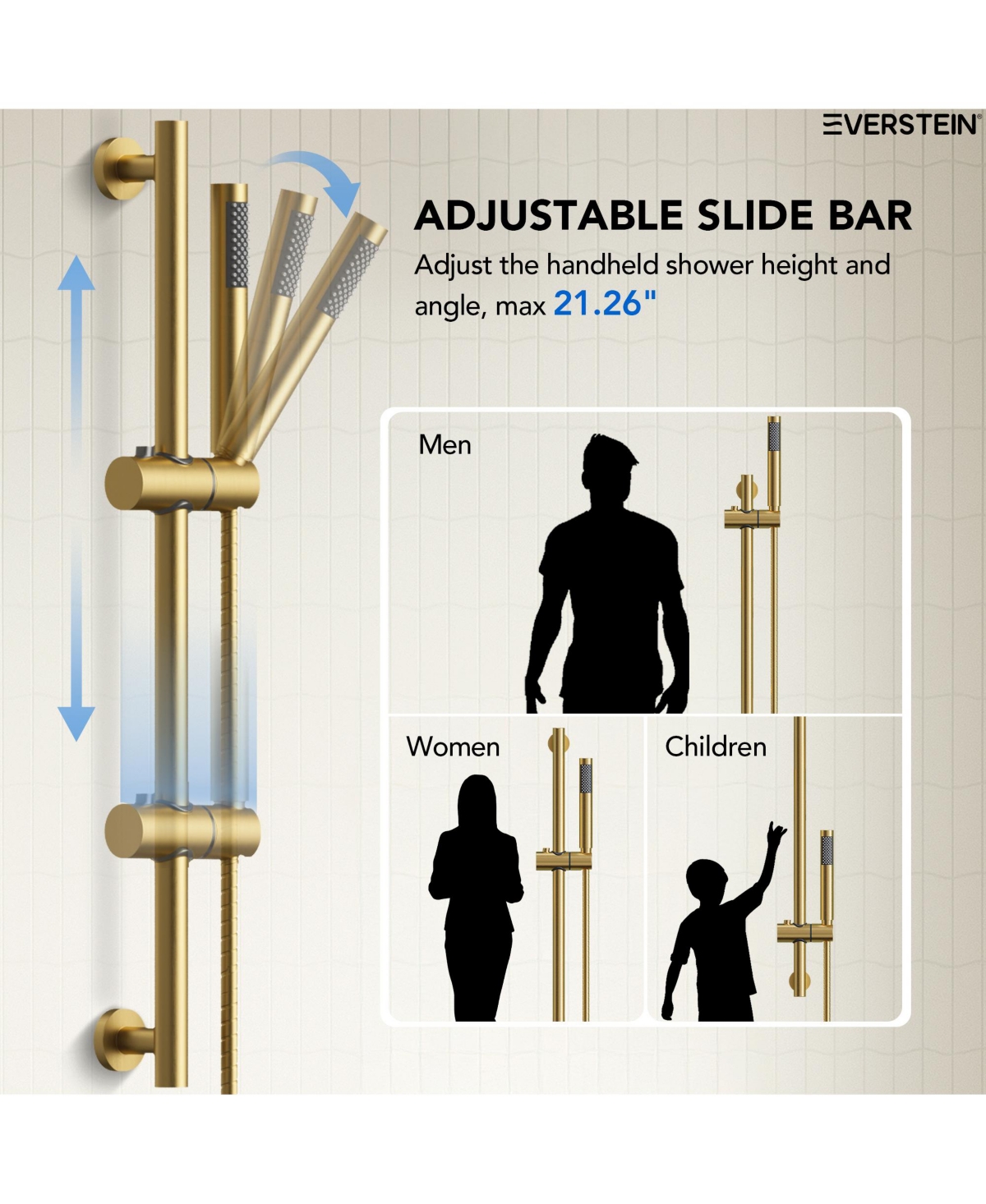 Everstrein Wall Mount Pressure-Balanced Shower System,10" Rainfall Head with Slider Bar Handheld Spray