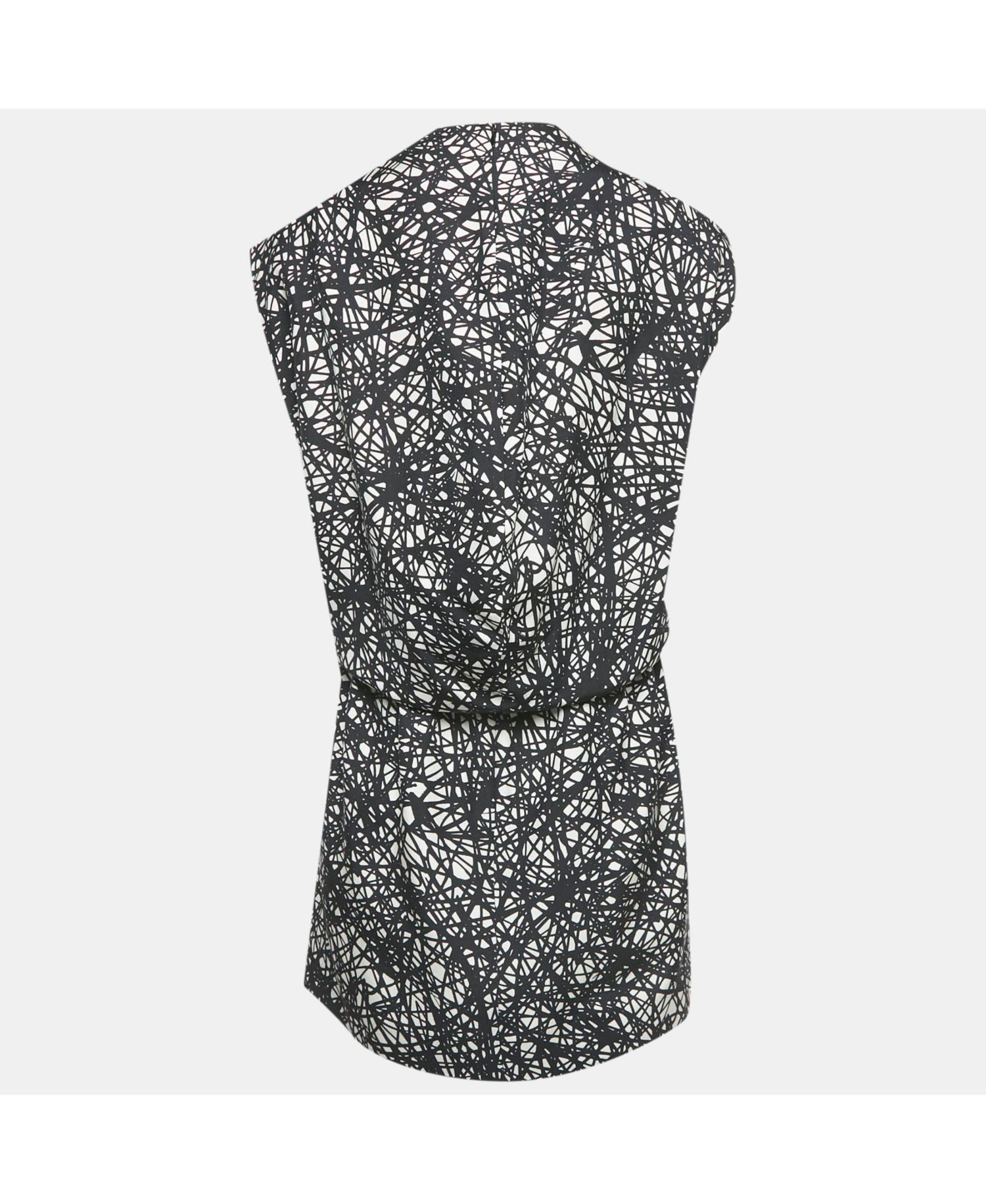 Women's Monochrome Scribbled Noise Print Silk Mini Dress