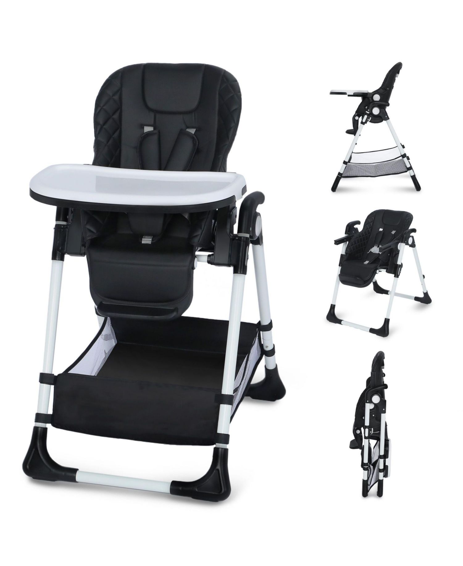 Convertible Baby High Chair with Adjustable Height, Double Tray and Compact Fold