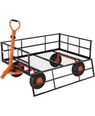 Heavy Duty 1200 LBS Capacity Steel Garden Cart 2-in-1 Wagon with Removable Mesh Sides 13-Inch Tires and Rotating Handle for Gardening