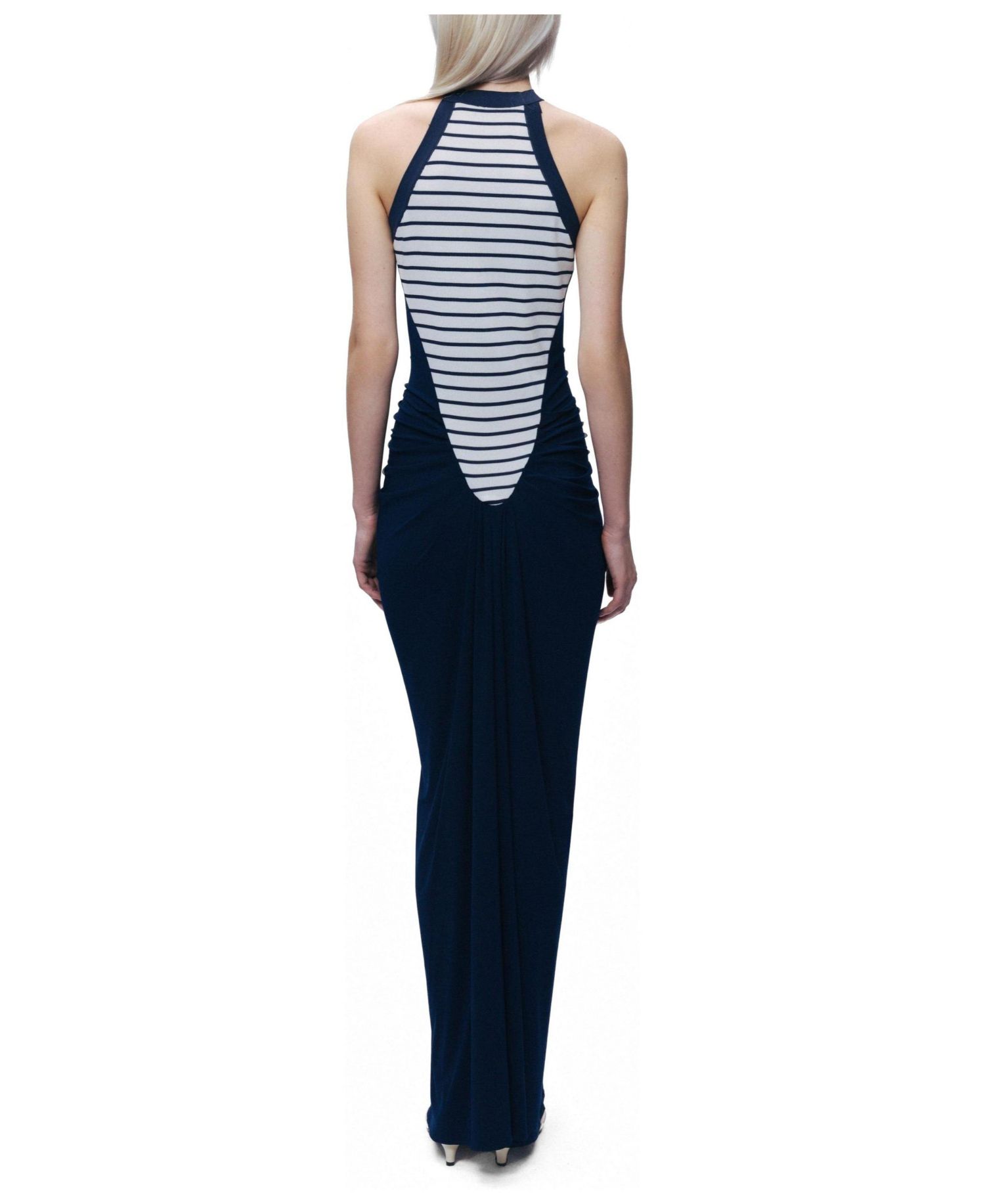 Women's Stripe Draped Halter Neck Maxi Dress