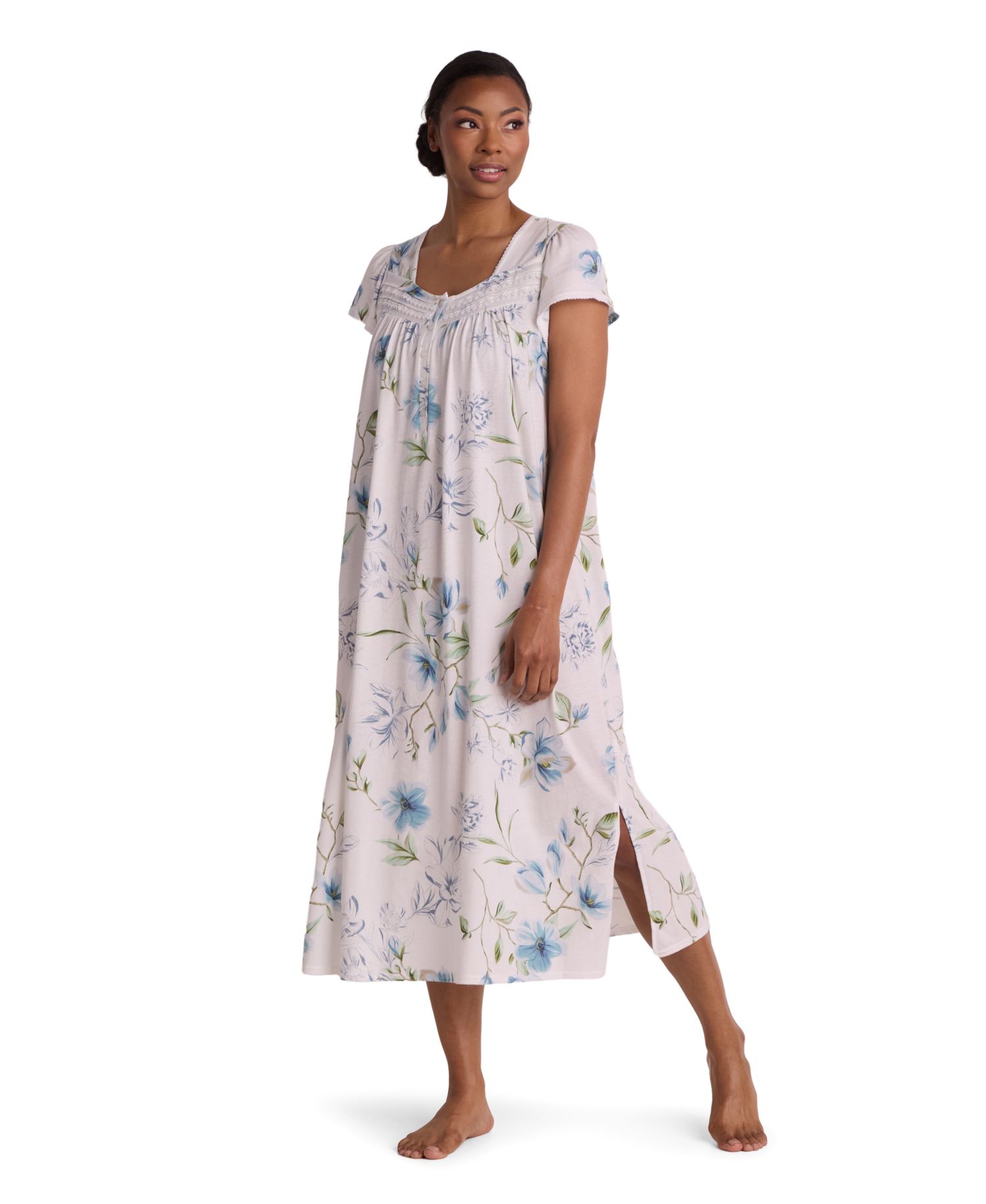 Women's Short-Sleeve Square Neck Long Gown