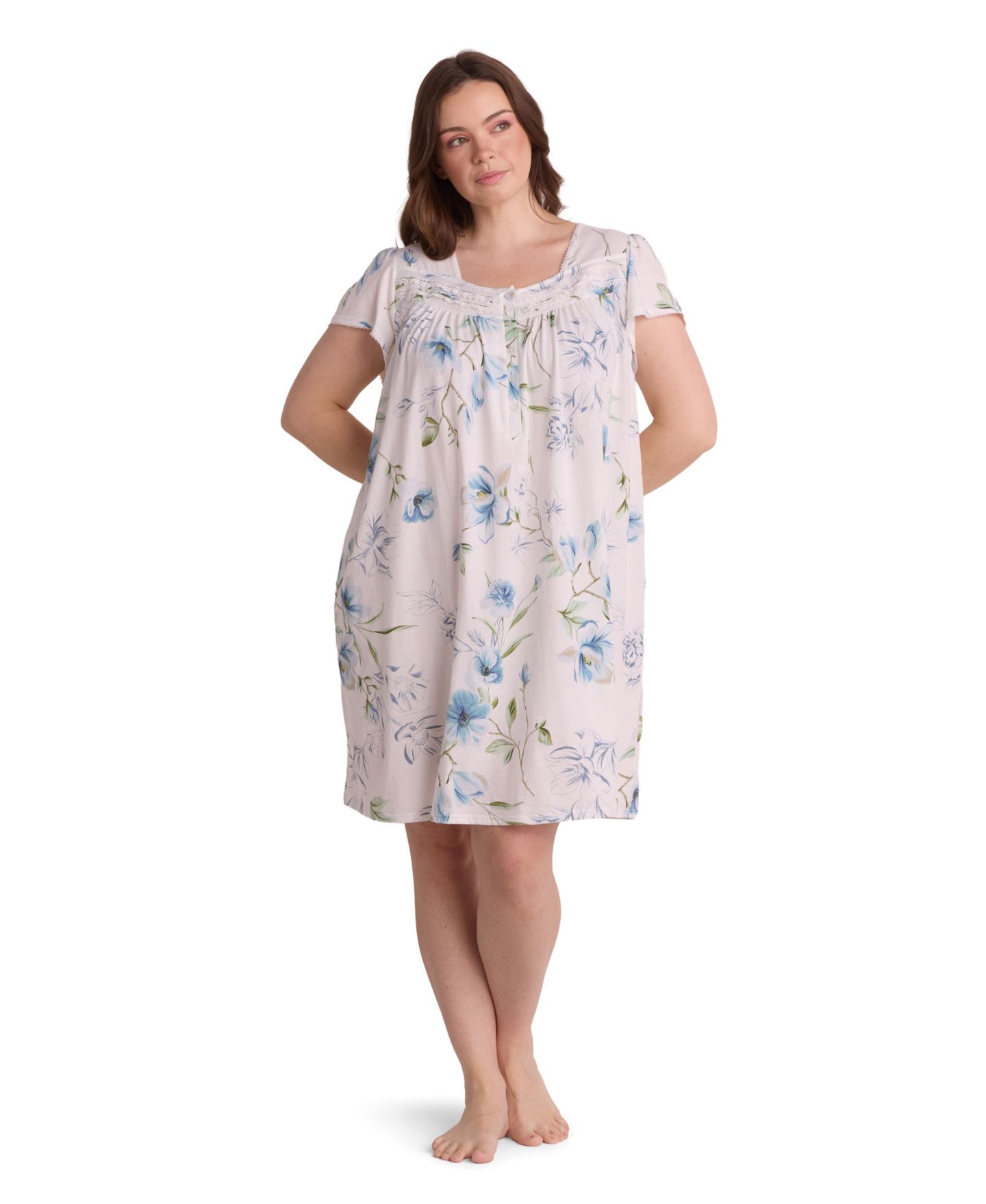 Женское платье Miss Elaine Plus Size Short-Sleeve Printed Short Gown, цвет: Синий — фото 1