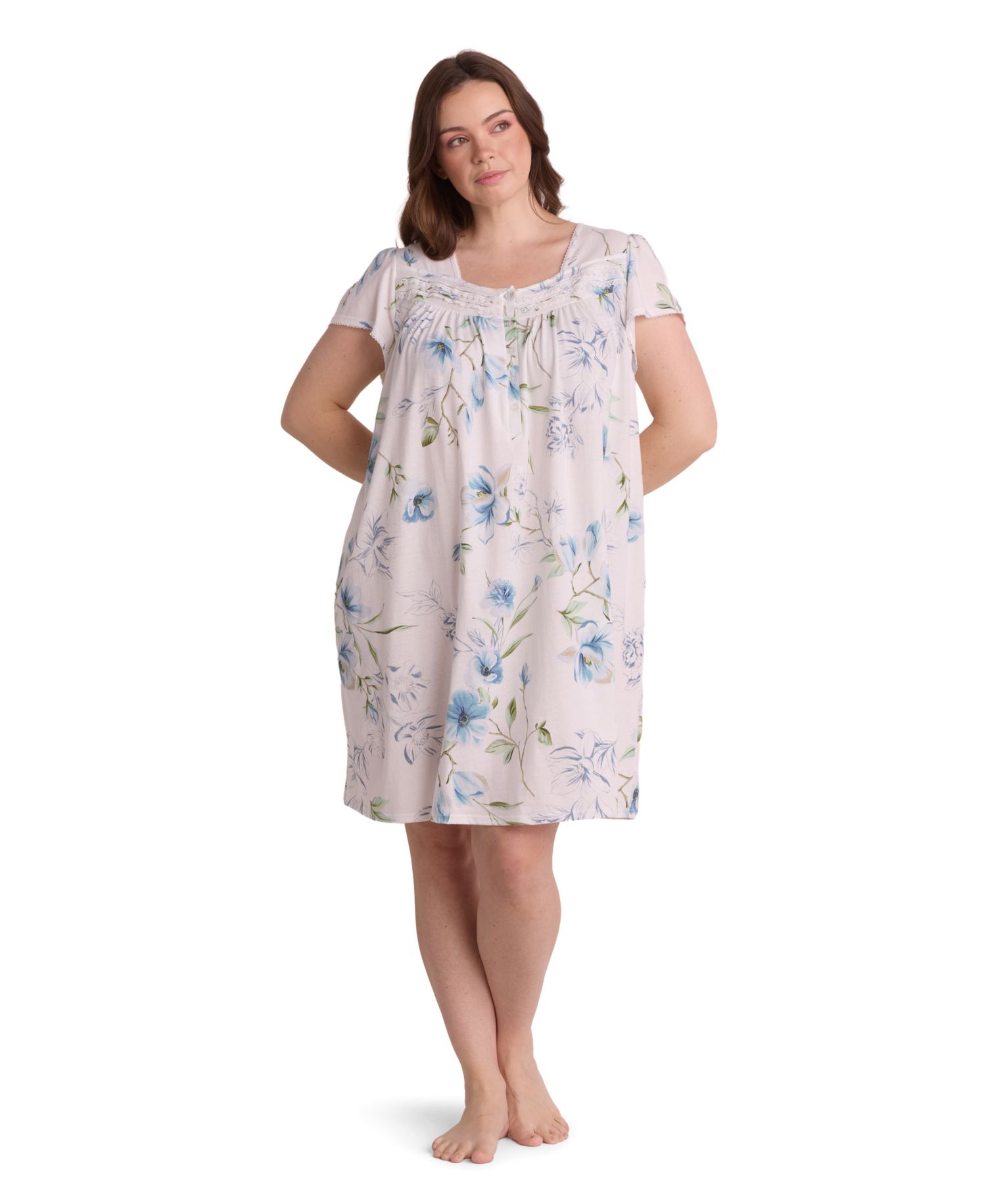 Plus Size Short-Sleeve Printed Short Gown
