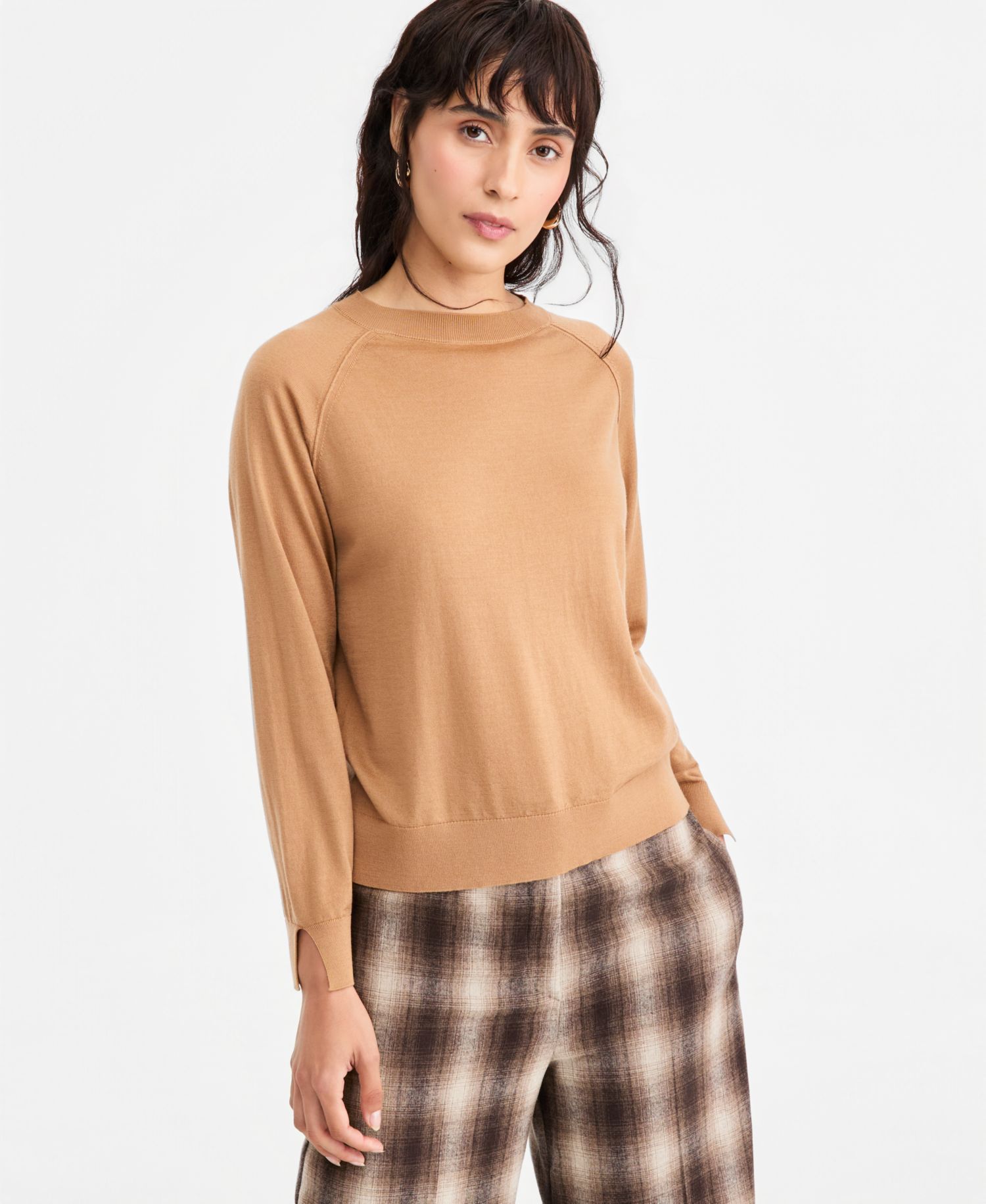 Women's Crewneck Raglan-Sleeve Wool Sweater