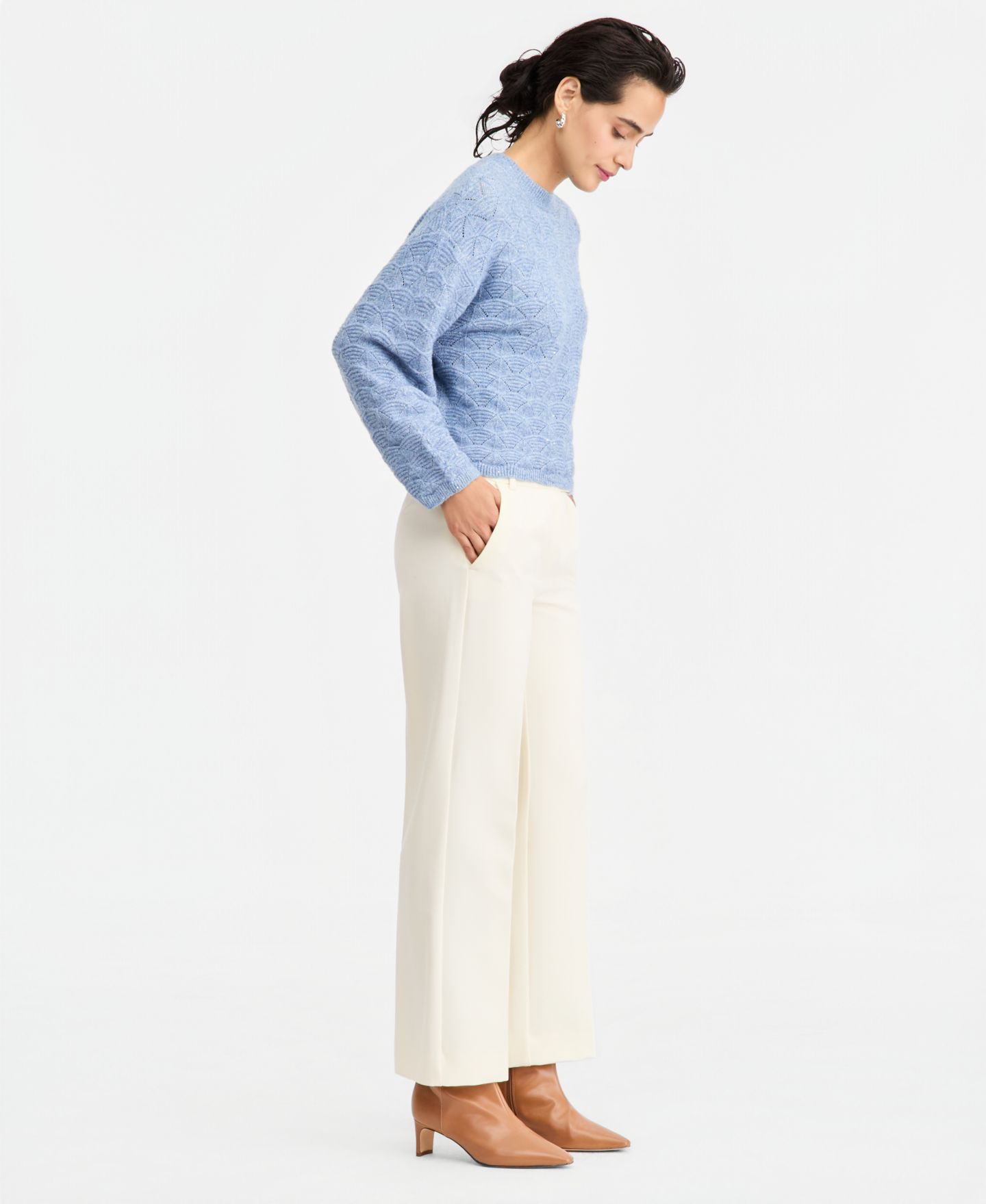 Женские брюки Emme Marella Emmghinea Wide-Leg High-Rise Stretch, цвет: Слоновая кость — фото 4