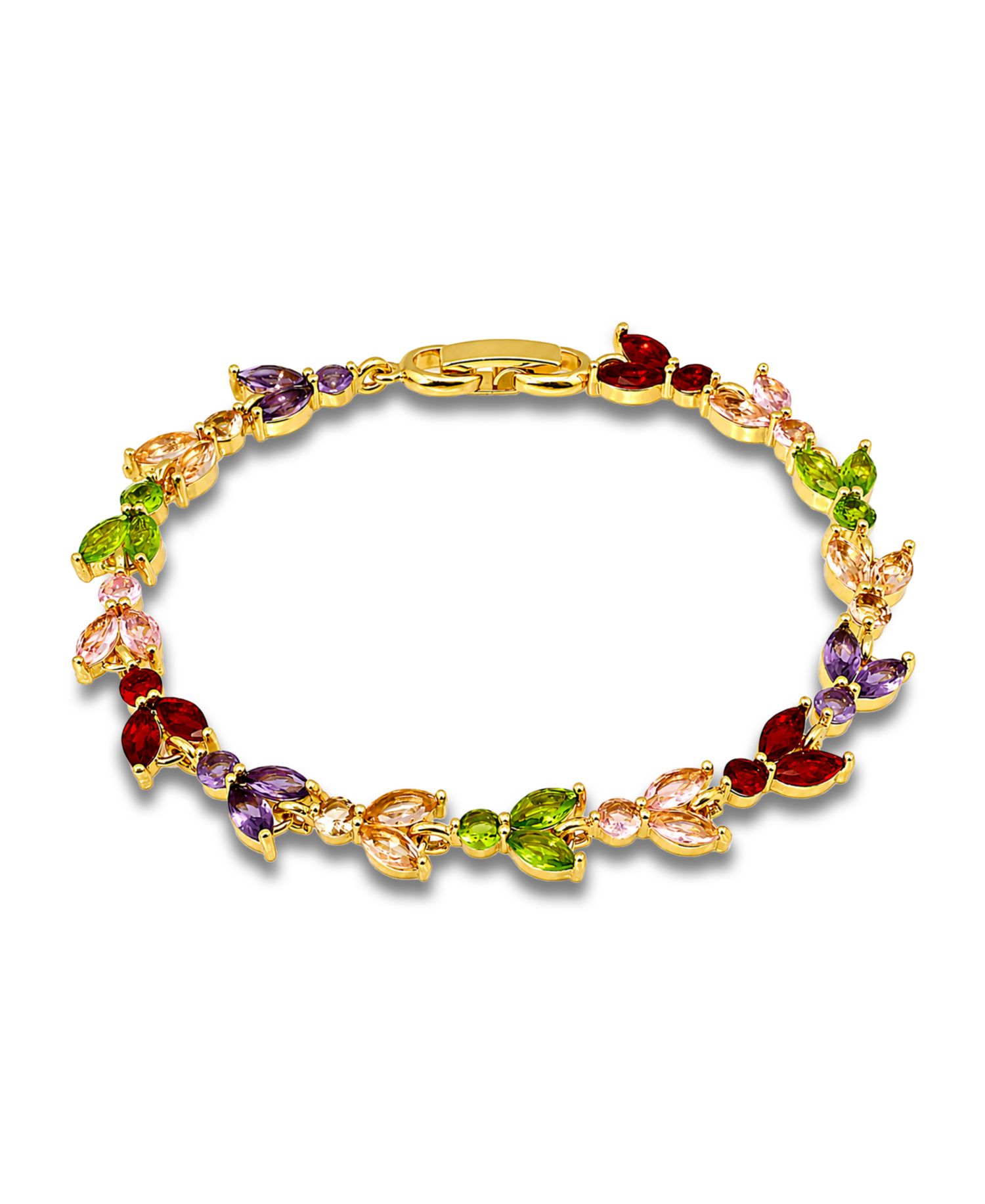 Marquise Cubic Zirconia Alternating in Red, Pink, Green, Champagne, and Purple Stones Bracelet