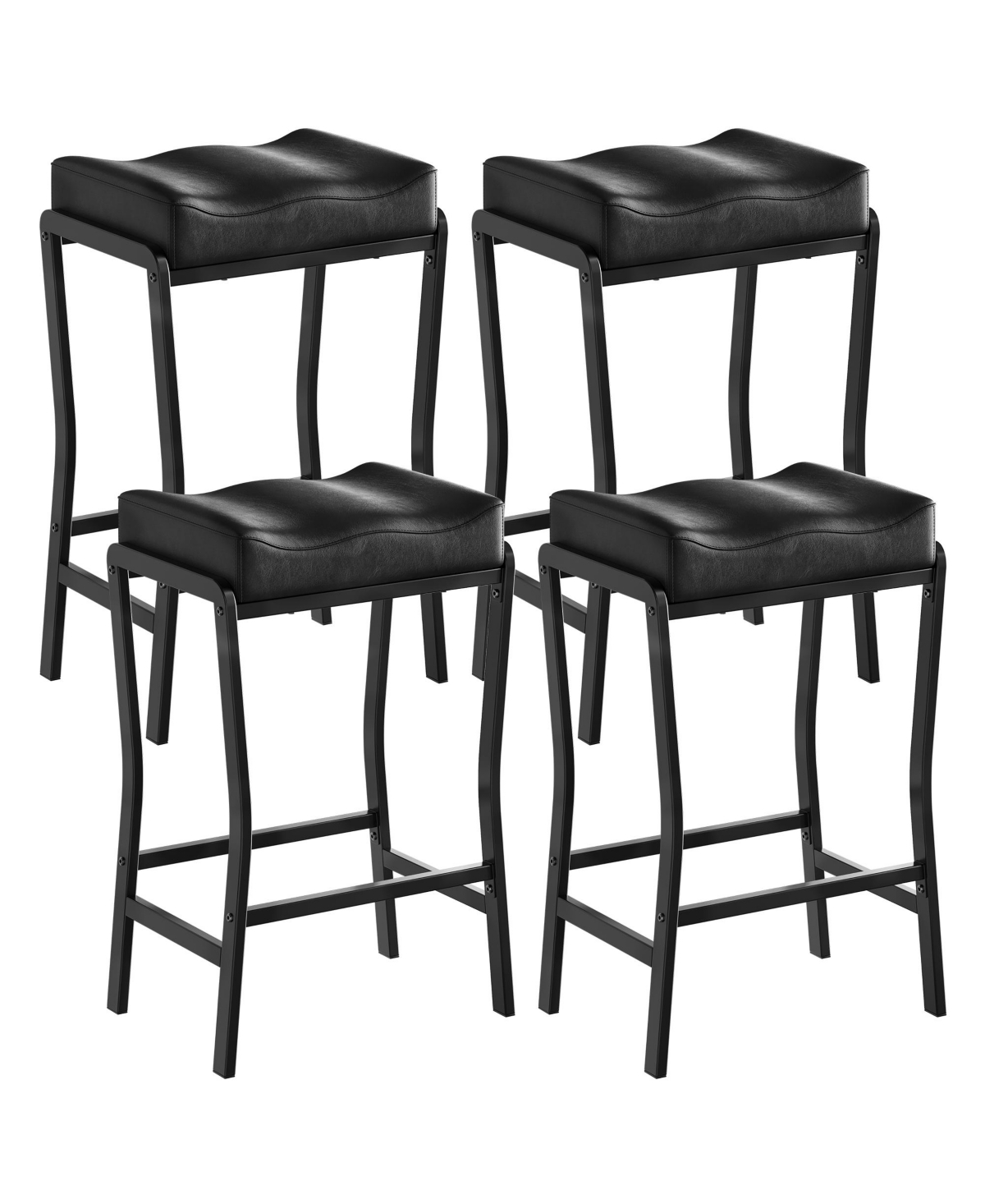 gaomon Modern Counter Height Bar Stools Set of 4 – 26'' Saddle Seat – Thick Padded Faux Leather – Sturdy Metal Frame and Footrest