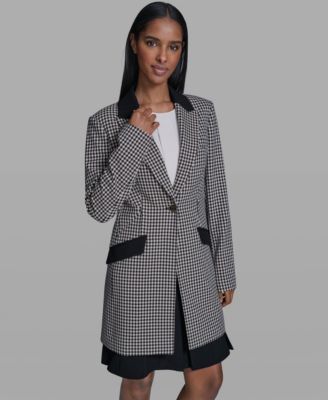 Women's Checkered One-Button Blazer
