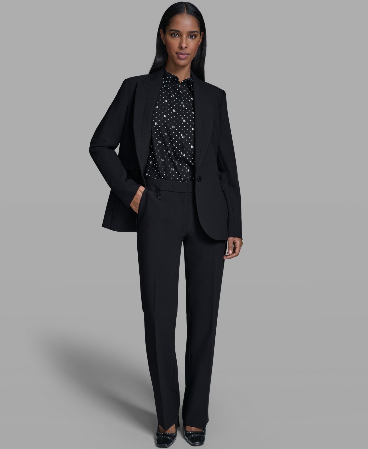 Petite Notched Lapel One Button Blazer