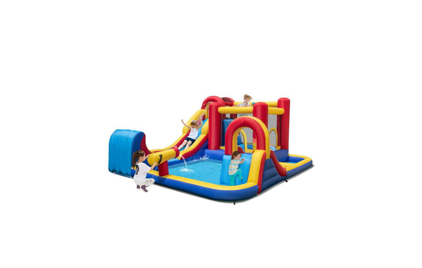 Детская игрушка Slickblue Inflatable Water Slide Bounce House 7-in-1 with 680W Blower, Accommodates Up to 3 Children, Ages 3+, цвет: Красный / Жёлтый — фото 5