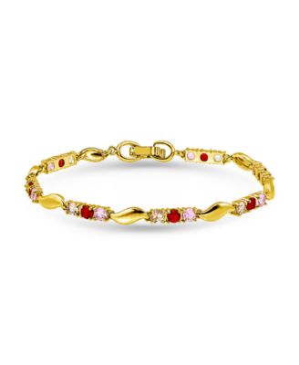 Round Pink, Champagne, Red Cubic Zirconia and Polish "S" Shape Bracelet