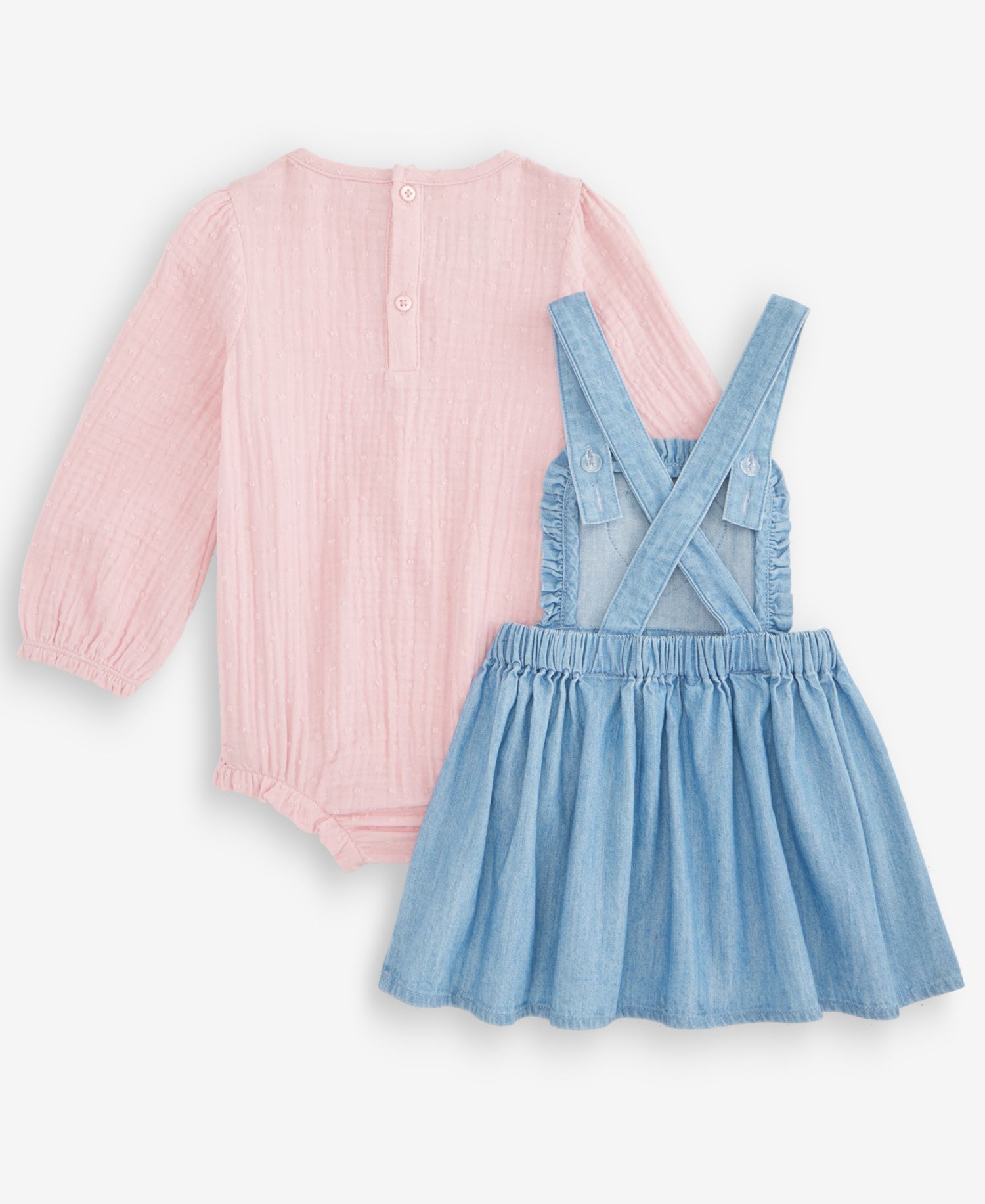 Baby Girls' Cotton Clip-Dot Gauze Bodysuit & Skirtall, 2-Piece Set