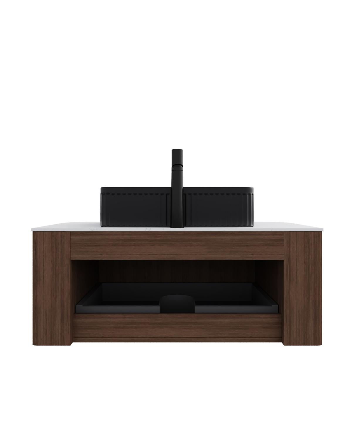 Sillysis Wall Mounted Bathroom Vanity with Ceramic Sink,Plywood Cabinet, Soft Close Drawer