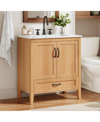 30 Inch Bathroom Vanity with Sink, Freestanding Wood Cabinet, Soft Close Drawer, Farmhouse Storage for Small Bathrooms