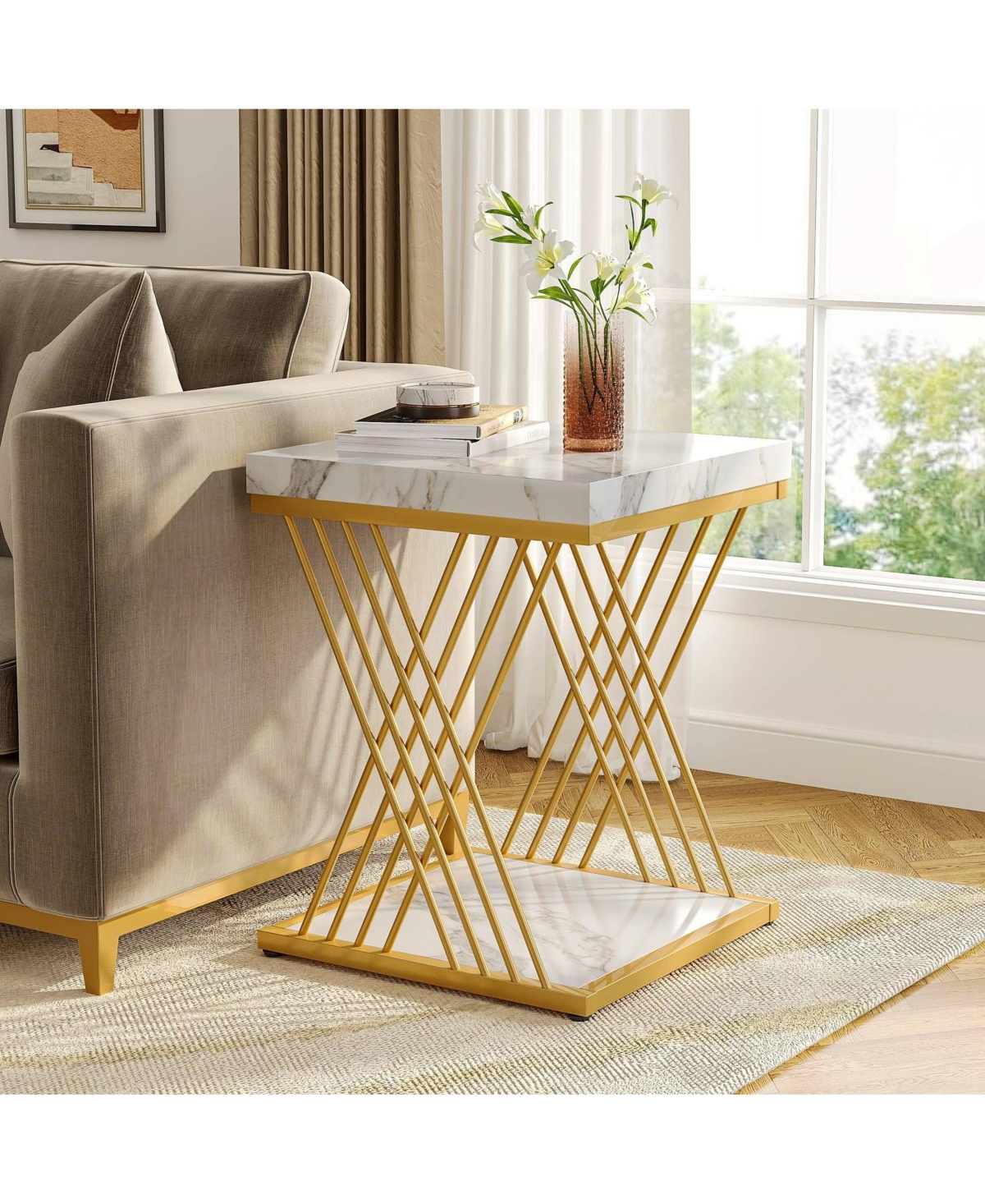 Slickblue Modern 2 Tier Side Table for Bedside Sofa and Small Spaces