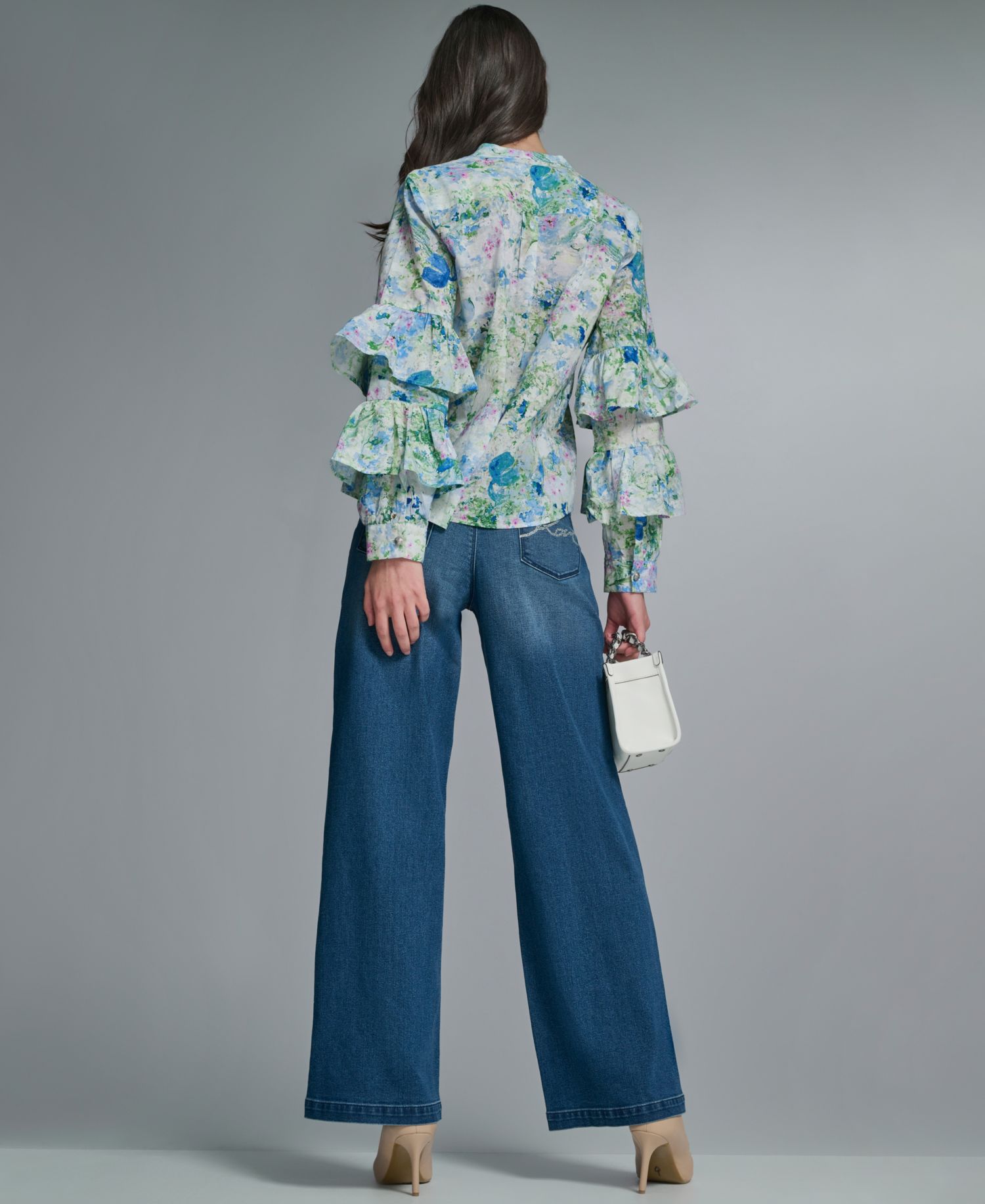 Women's Long-Sleeve Collared Printed Shirt