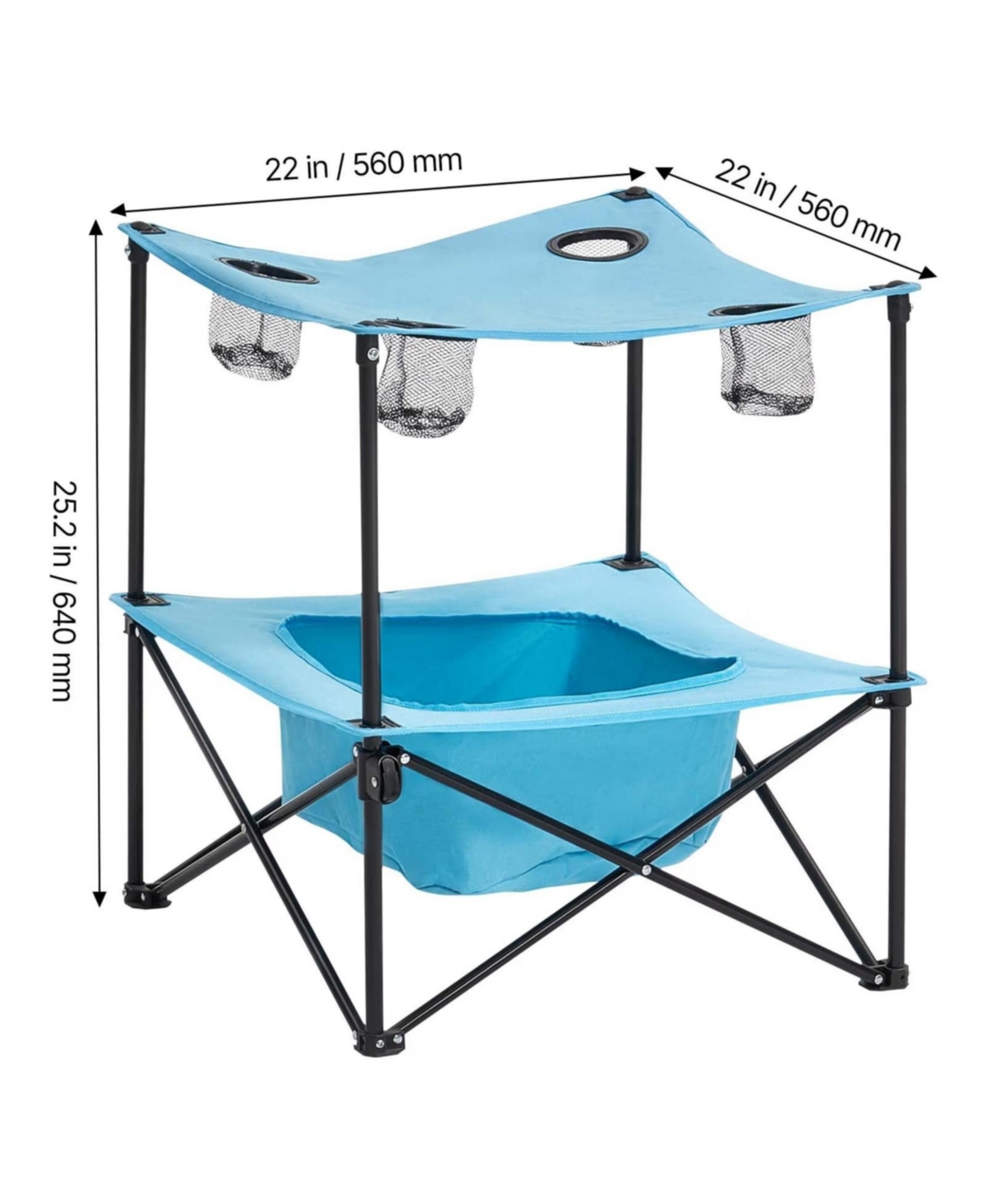 Yiortwo Folding Portable Camping Table Outdoor Picnic Square Table with 4 Cup Holders Storage Basket and Carry Bag
