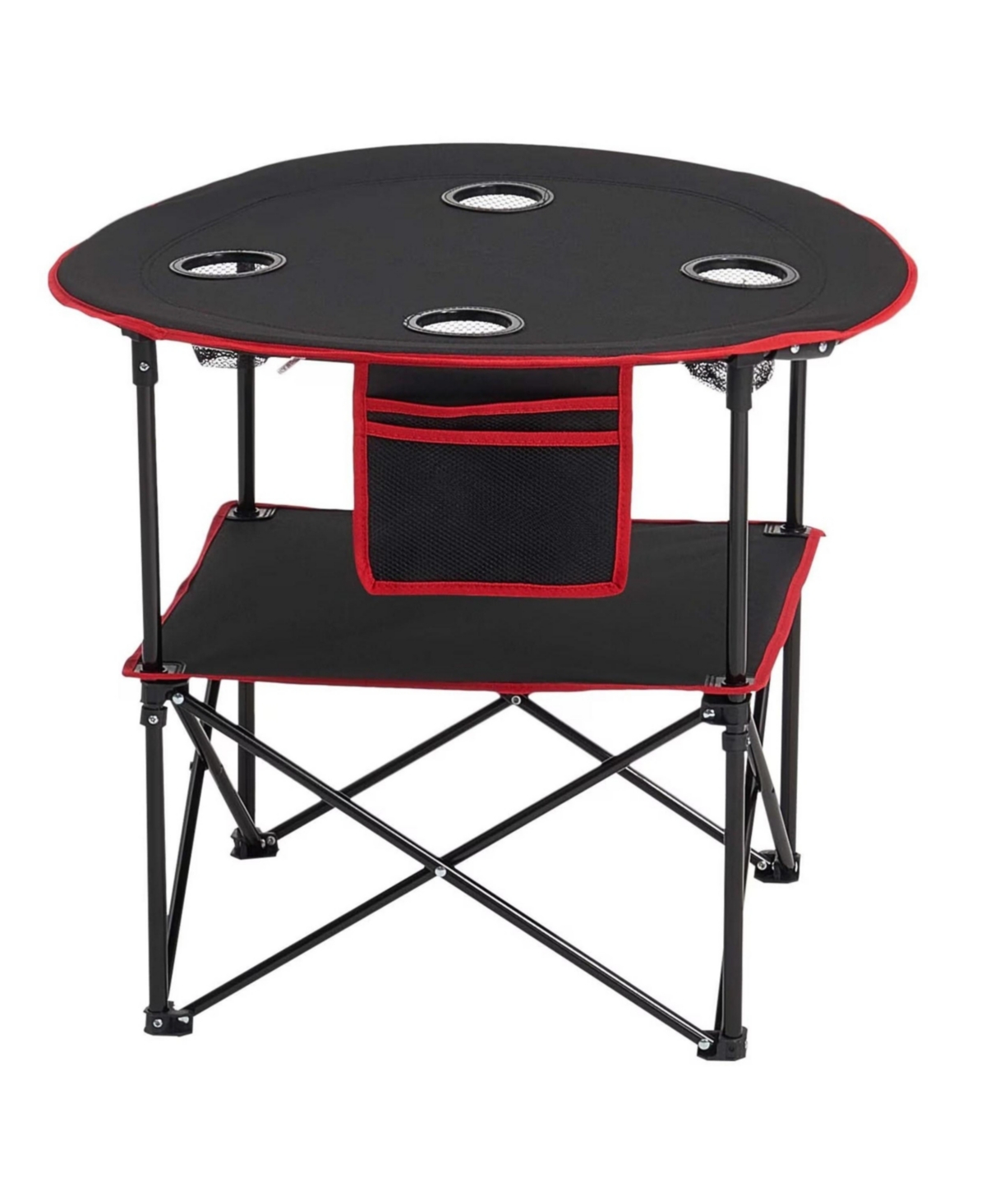 Yiortwo Folding Portable Camping Table Outdoor Picnic Round Table with 4 Cup Holders Storage Shelf and Side Pocket