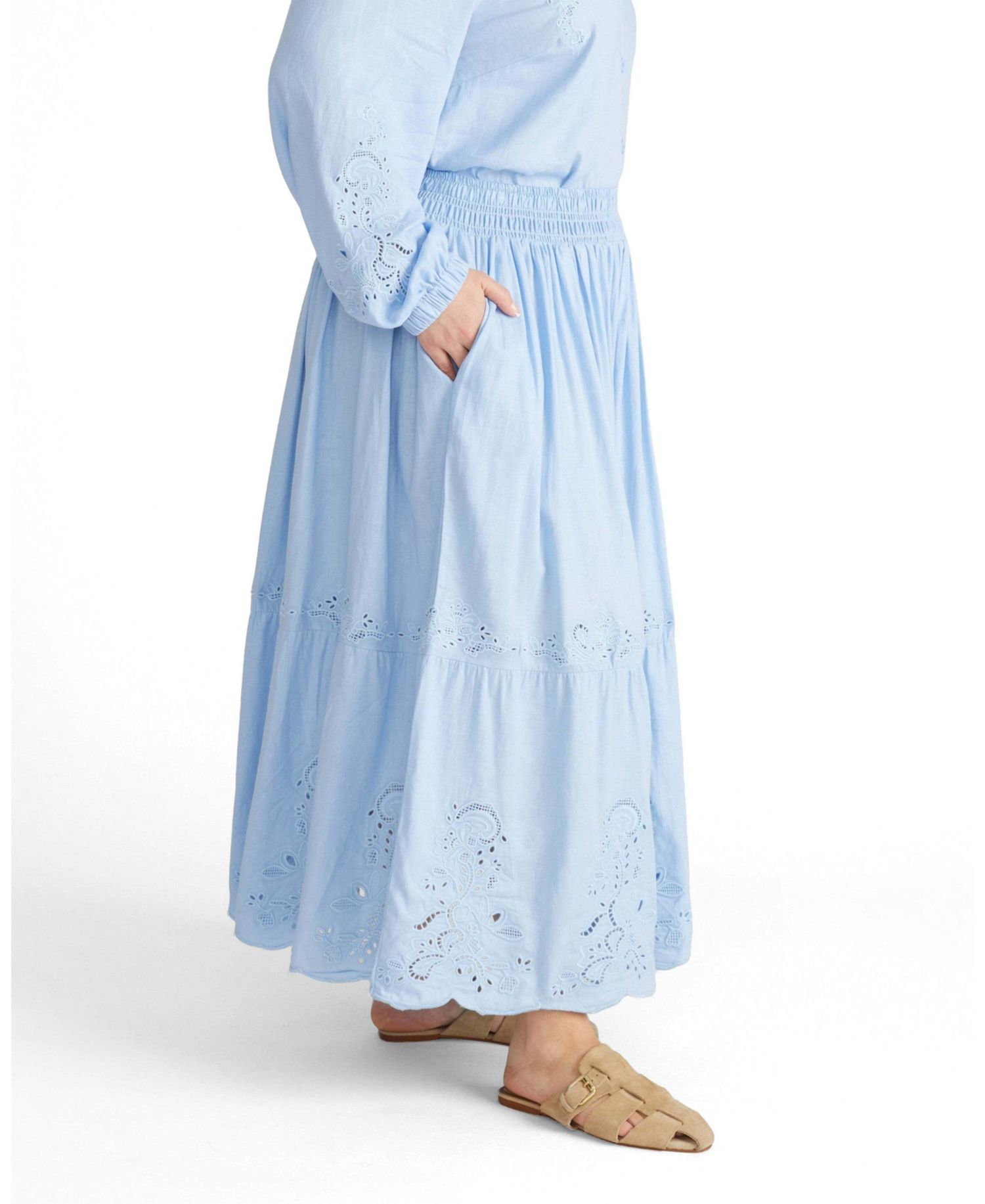Plus Size Tosca Embroidered Linen Blend Maxi Skirt