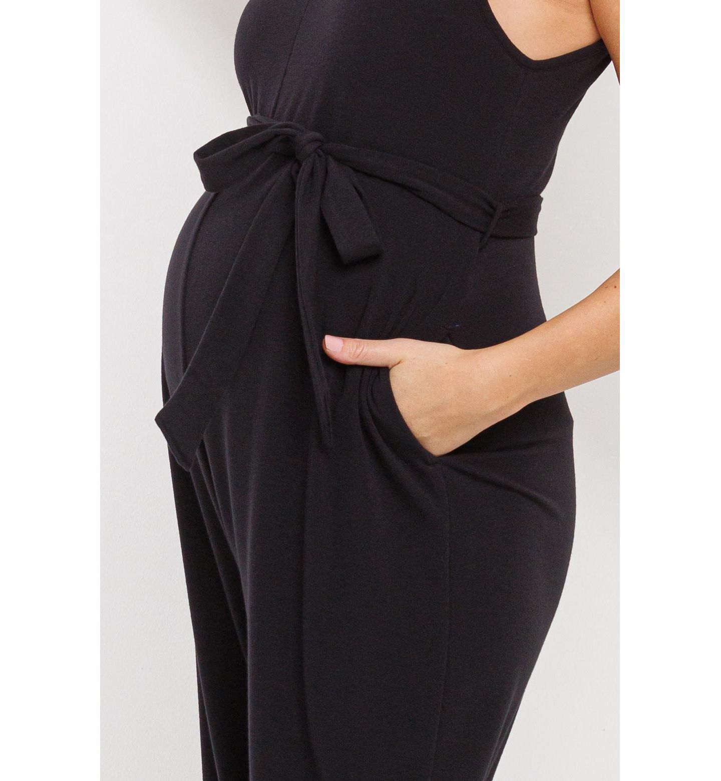 Женские брюки Hello Miz Maternity Sleeveless with Tie Waist and Adjustable Straps Jogger Jumpsuit, цвет: Чёрный — фото 4