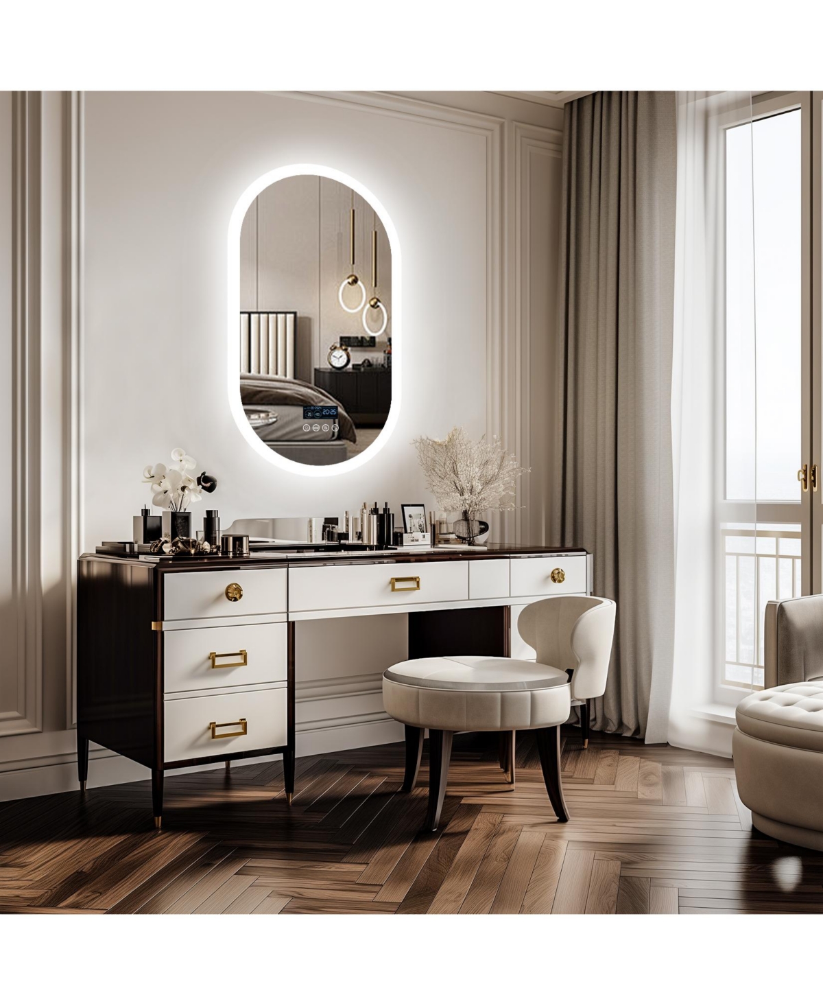 Luvodi 32"x20" Smart Oval Led Bathroom Mirror Bluetooth Speaker Time Temperature Display Front&Back Lit Memory Function