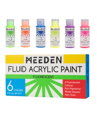 Acrylic Paint Set, 6 High Flow Colors, Neon Fluid Acrylic, Glow in the Dark Paints for Canvas Painting