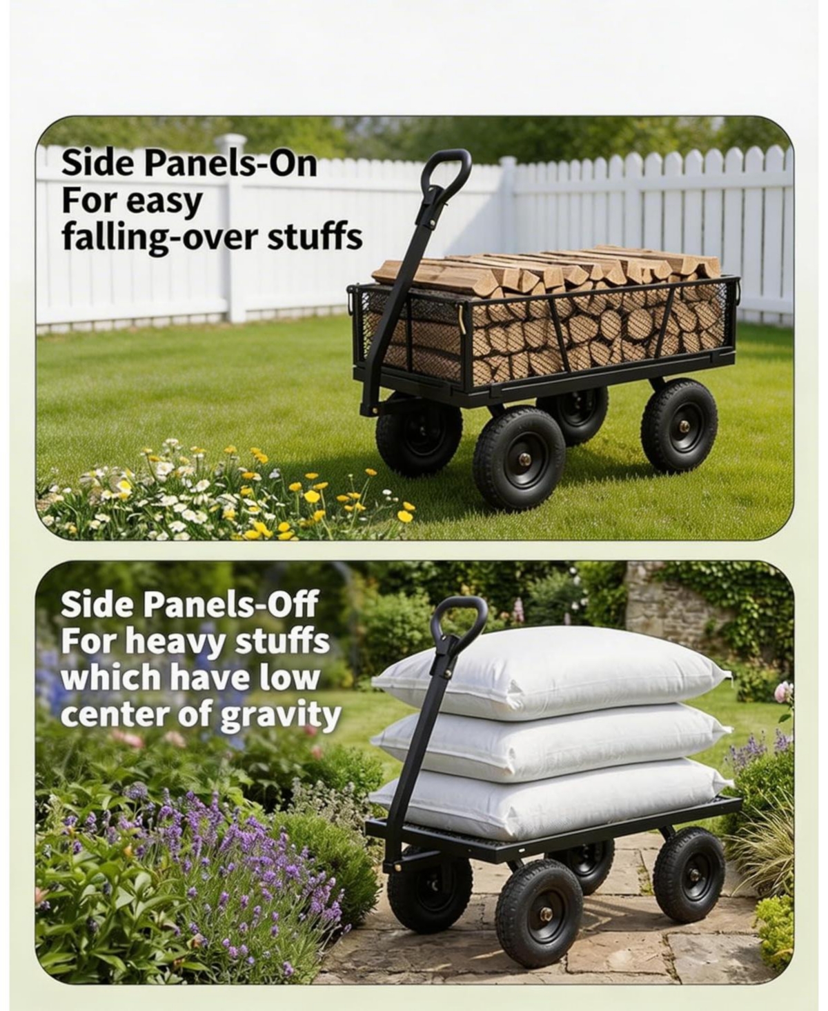 gaomon 800 lbs Heavy Duty Steel Garden Cart with Removable Mesh Sides 10inch All-Terrain Pneumatic Tires Utility Wagon with 180 Rotating