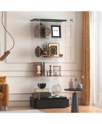 Modern 27 Inch Wide Engineered Wood 2 Doors 1 Drawer Display Cabinet with Glass Doors