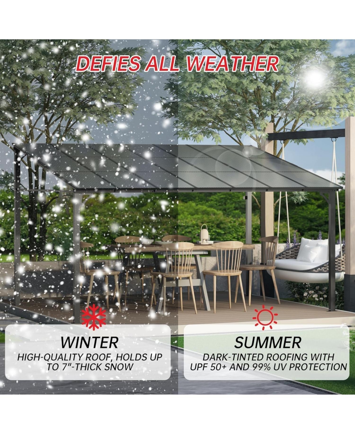 gaomon 10 x 20 Feet Wall-Mounted Hardtop Gazebo with Sloped Roof and Gutters for Patio, Deck, Porch or Backyard