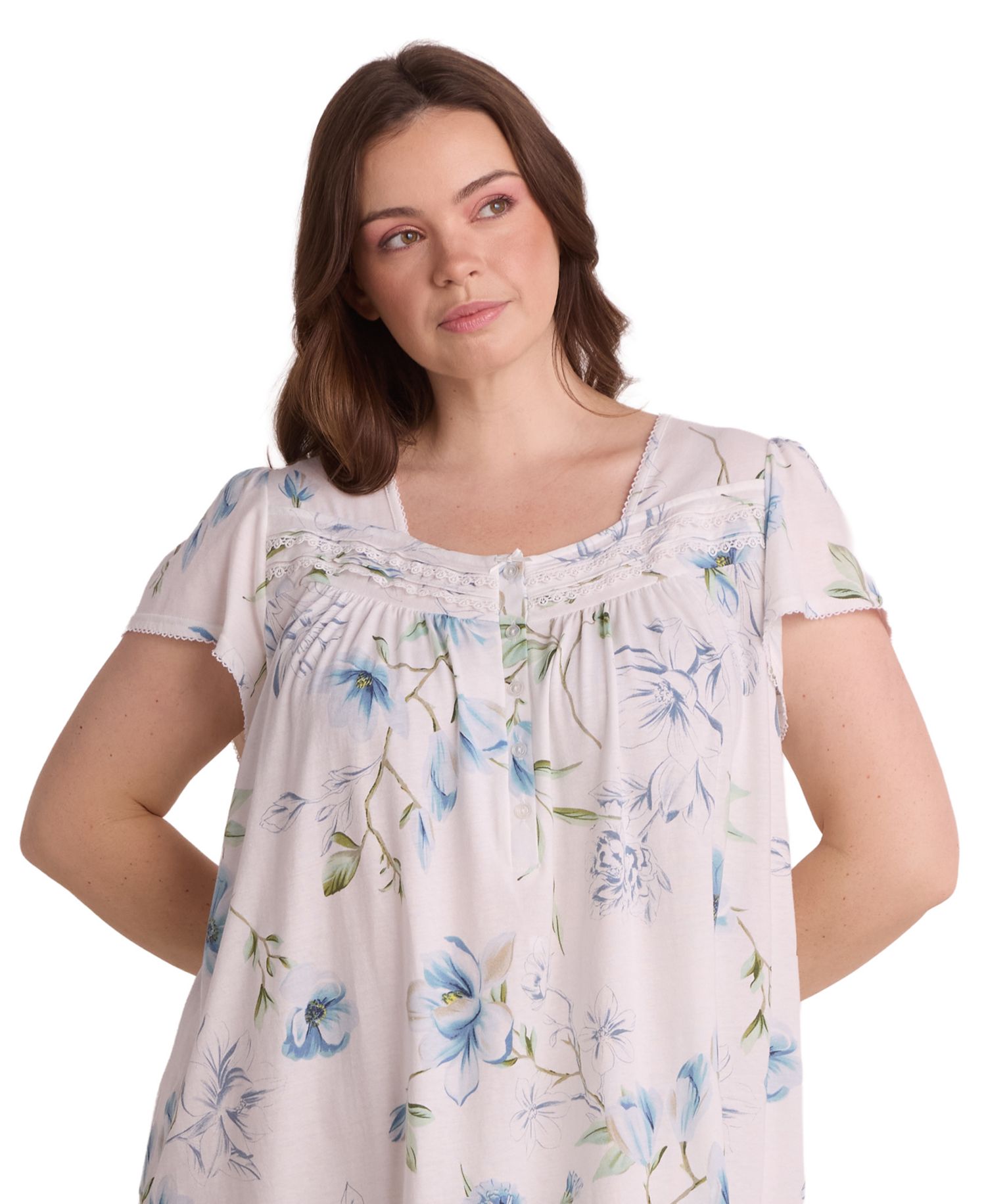 Plus Size Short-Sleeve Printed Short Gown