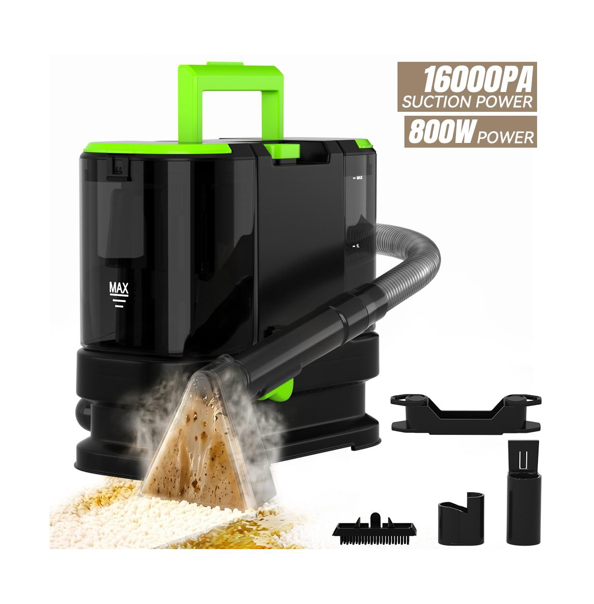Topteng 800W Portable Carpet Cleaner with 16KPA Suction and Dual Tank for Home and Auto