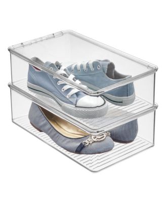 Stackable Shoe Box with Lid for Sneakers or Flats, Set of 2