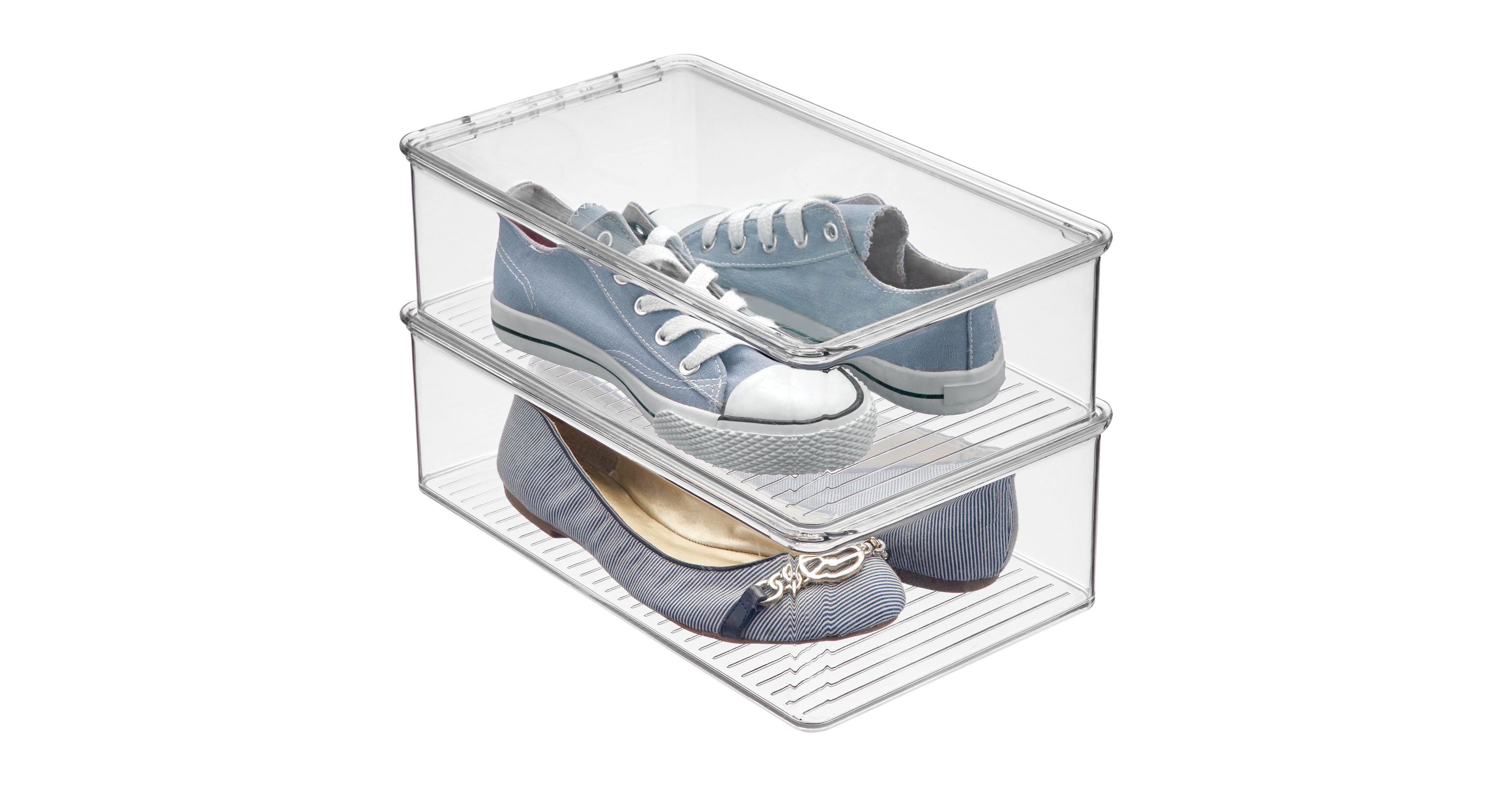 iDesign Stackable Shoe Box with Lid for Sneakers or Flats, Set of 2