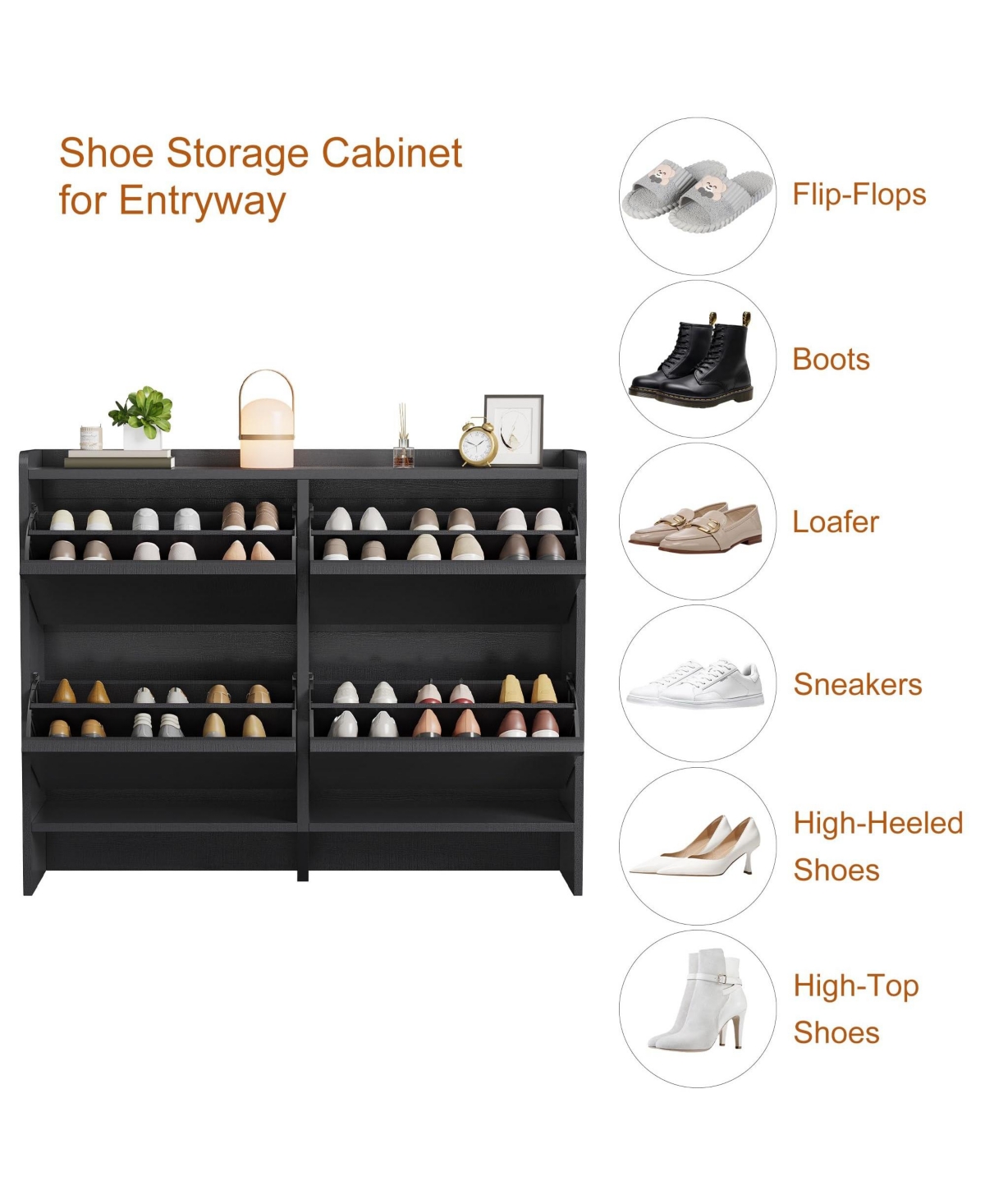 gaomon Entryway Wooden Shoe Cabinet, 4 Flip Drawers, Adjustable Shelf Organizer
