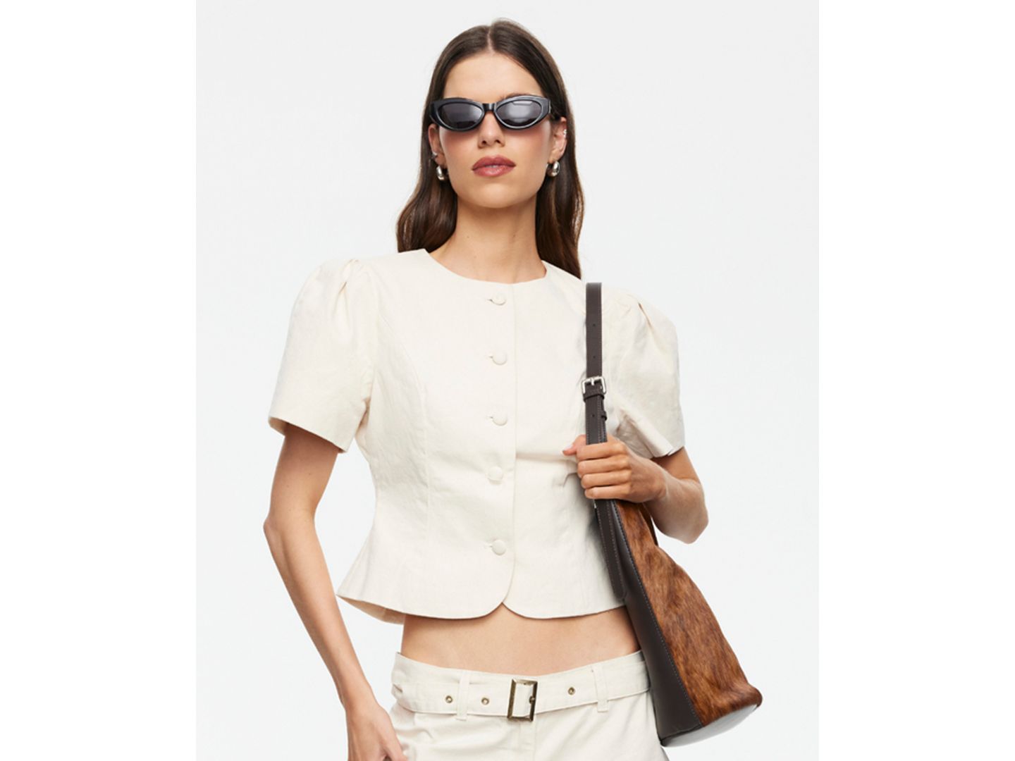 Женская блузка Lioness Cropped Short-Sleeve, цвет: Бежевый — фото 1