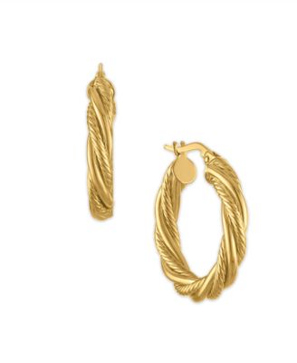 Polished and Textured Twist Hoop Earrings in 10k Yellow Gold