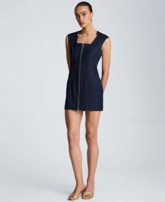 Women's Square Neck Zipper Front Mini Dress