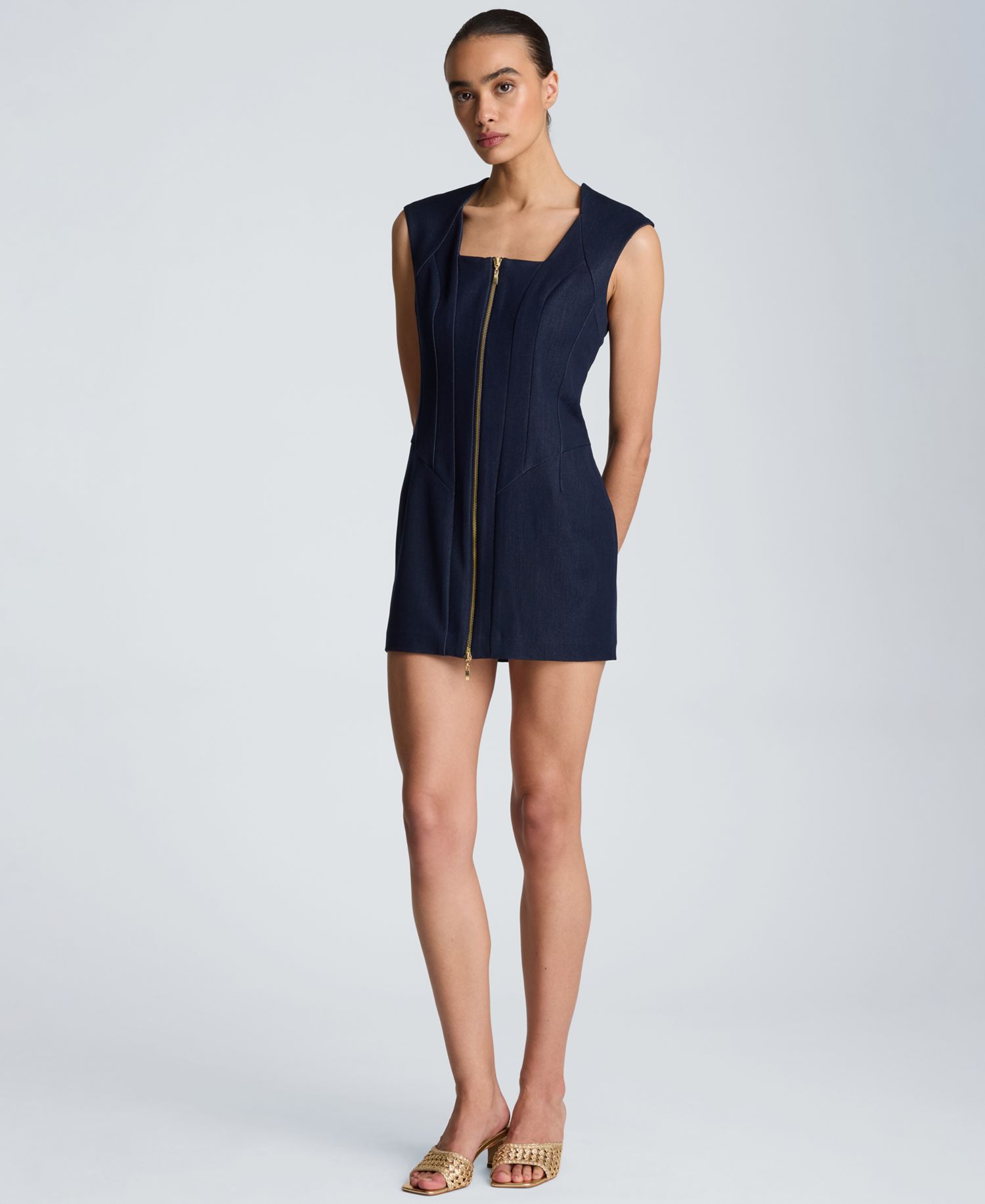 Women's Square Neck Zipper Front Mini Dress