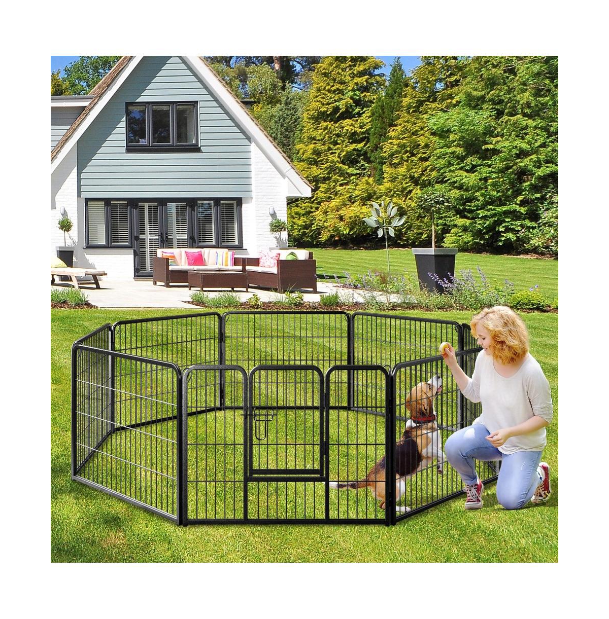 Ruie 8-Panel Foldable Pet Playpen Indoor Outdoor Pet Fence with Door