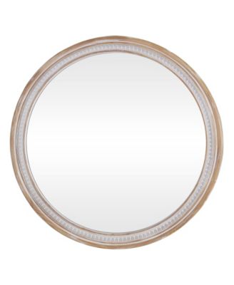 30 Inch Solid Wood Round Wall Mirror Farmhouse Boho Shabby Chic Decorative Vanity Mirror for Bathroom Living Room Entryway