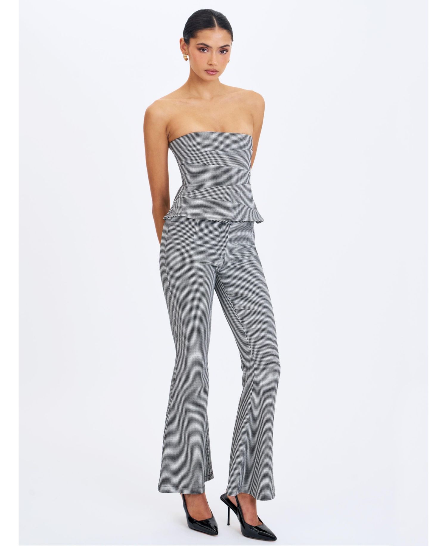 Women's Ulla Micro-Houndstooth Strapless Peplum Top