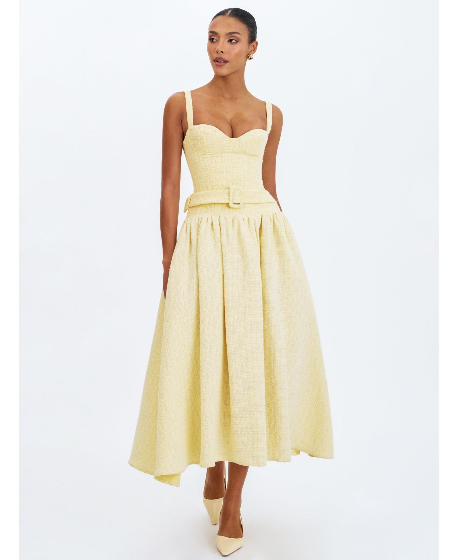 Women's Tiana Butter Yellow Sweetheart Belted Midi Dress