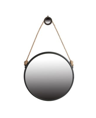 29.5 Inch Round Hanging Mirror Metal Framed Mirror with Rope Strap Contemporary Industrial Wall Decor for Bathroom Bedroom Living Room