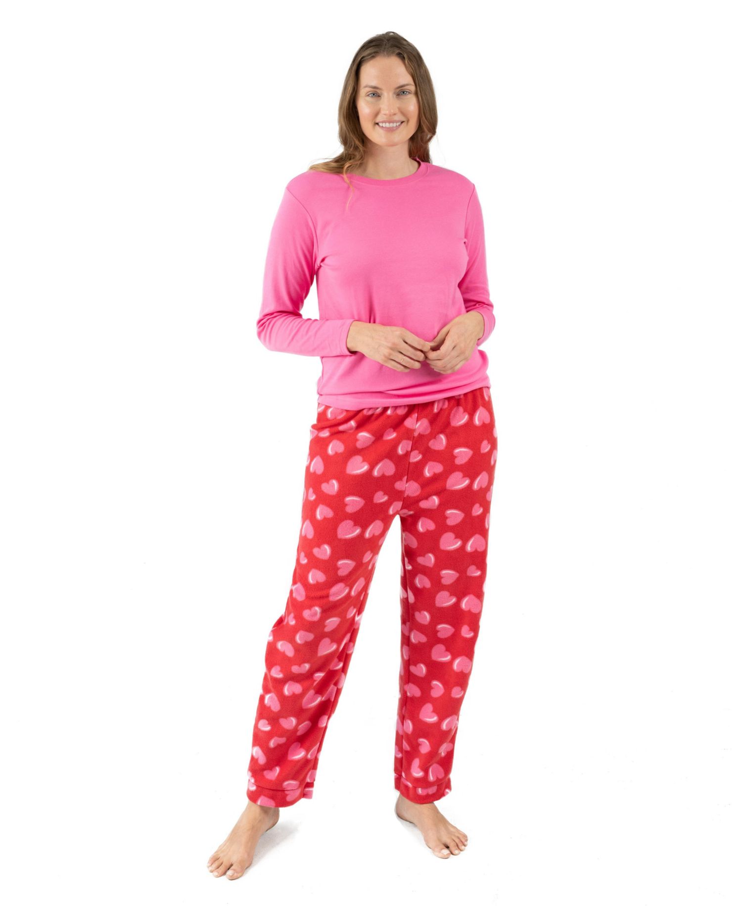 Women's Matching Family Cotton Top and Fleece Pants Heart Pajamas
