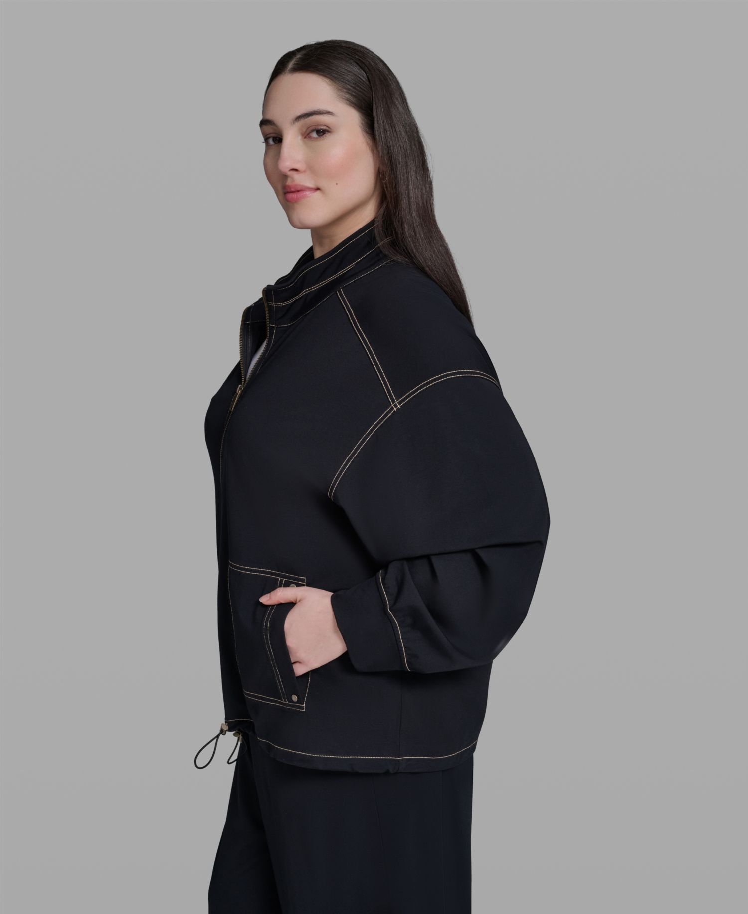 Plus Size Mock-Neck Zip-Front Jacket